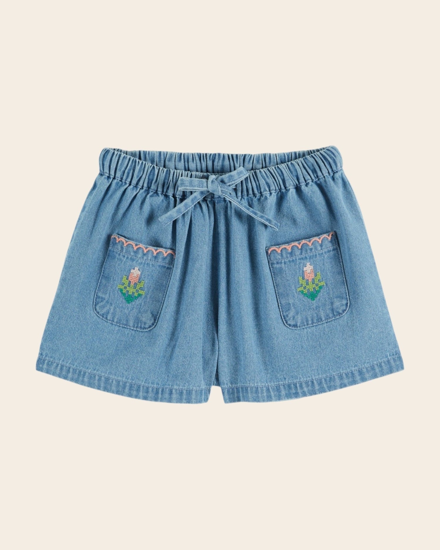 Emile et Ida Blue Denim Girls Shorts – Embroidered Pockets Emile et ida