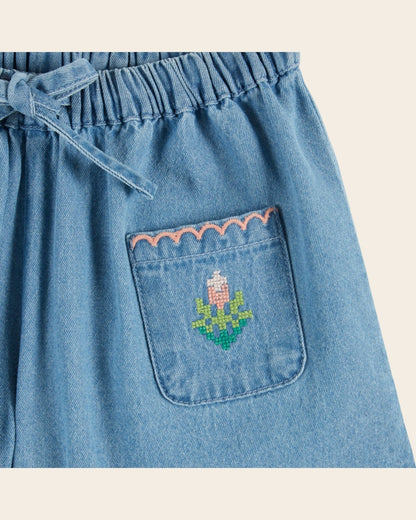 Emile et Ida Blue Denim Girls Shorts – Embroidered Pockets Emile et ida
