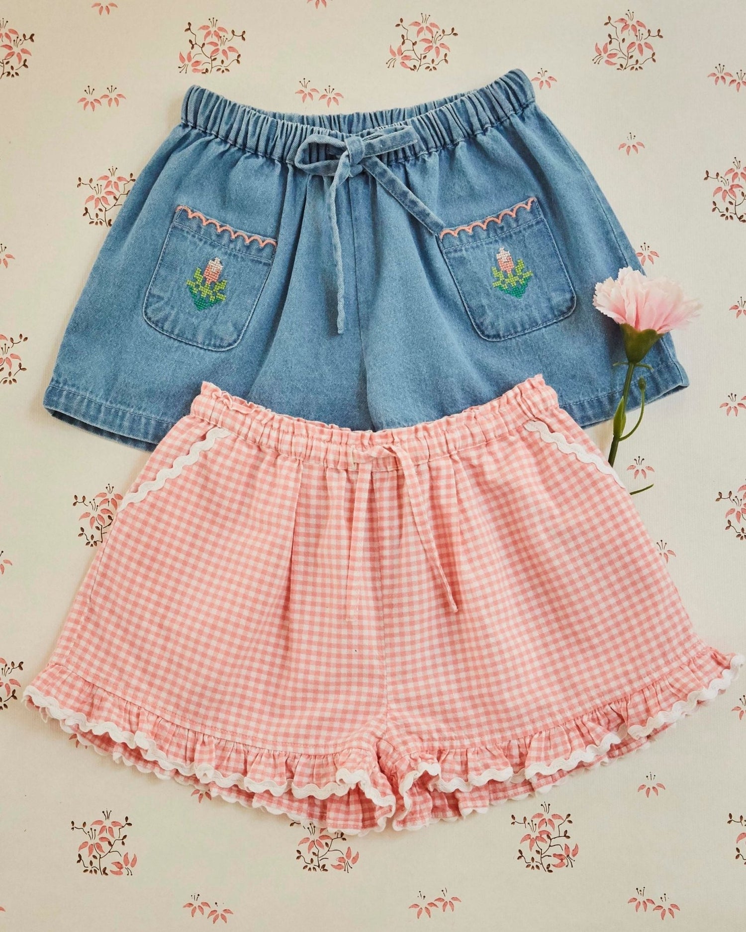 Emile et Ida Blue Denim Girls Shorts – Embroidered Pockets Emile et ida