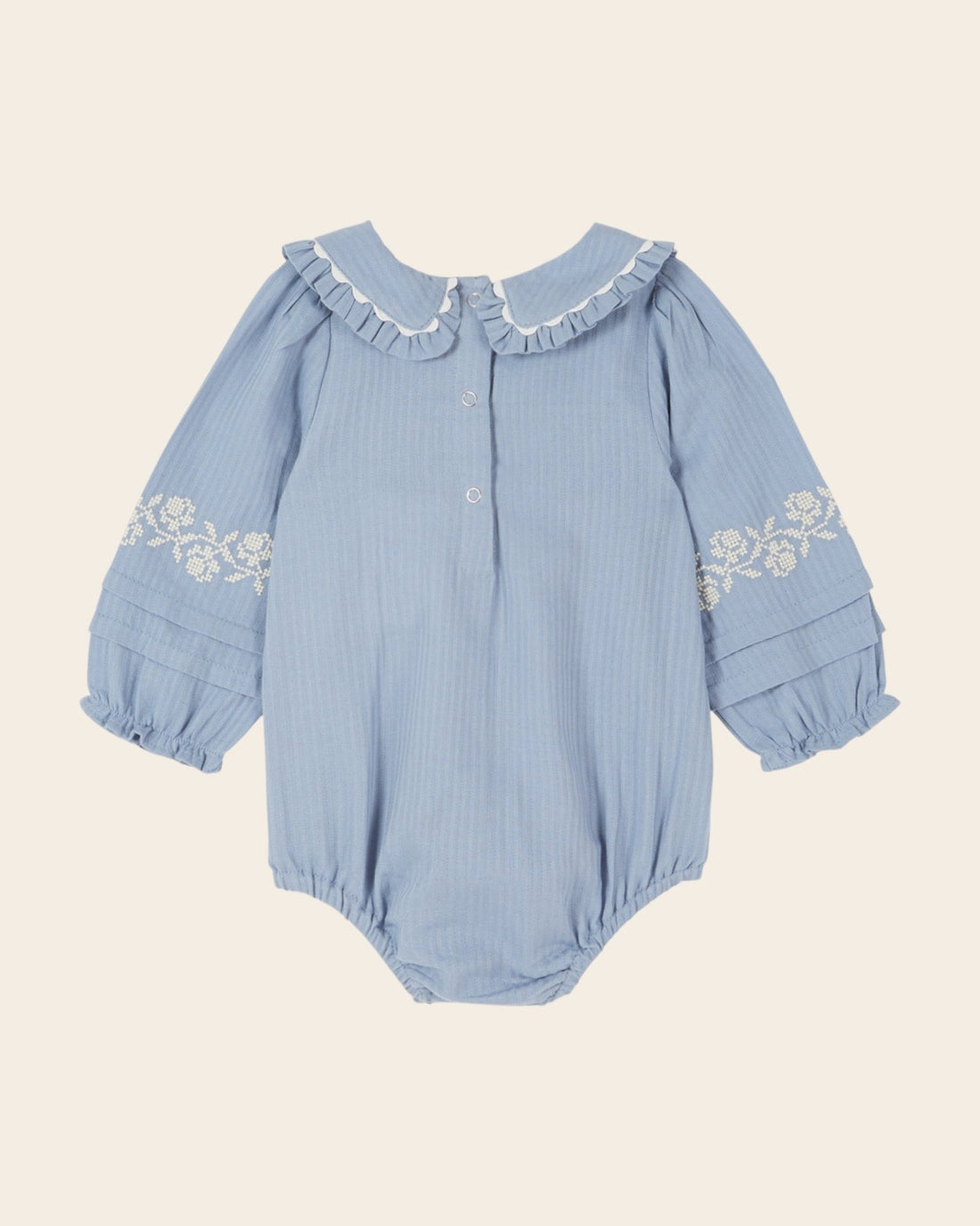 Emile et Ida Blue Embroidered Baby Romper