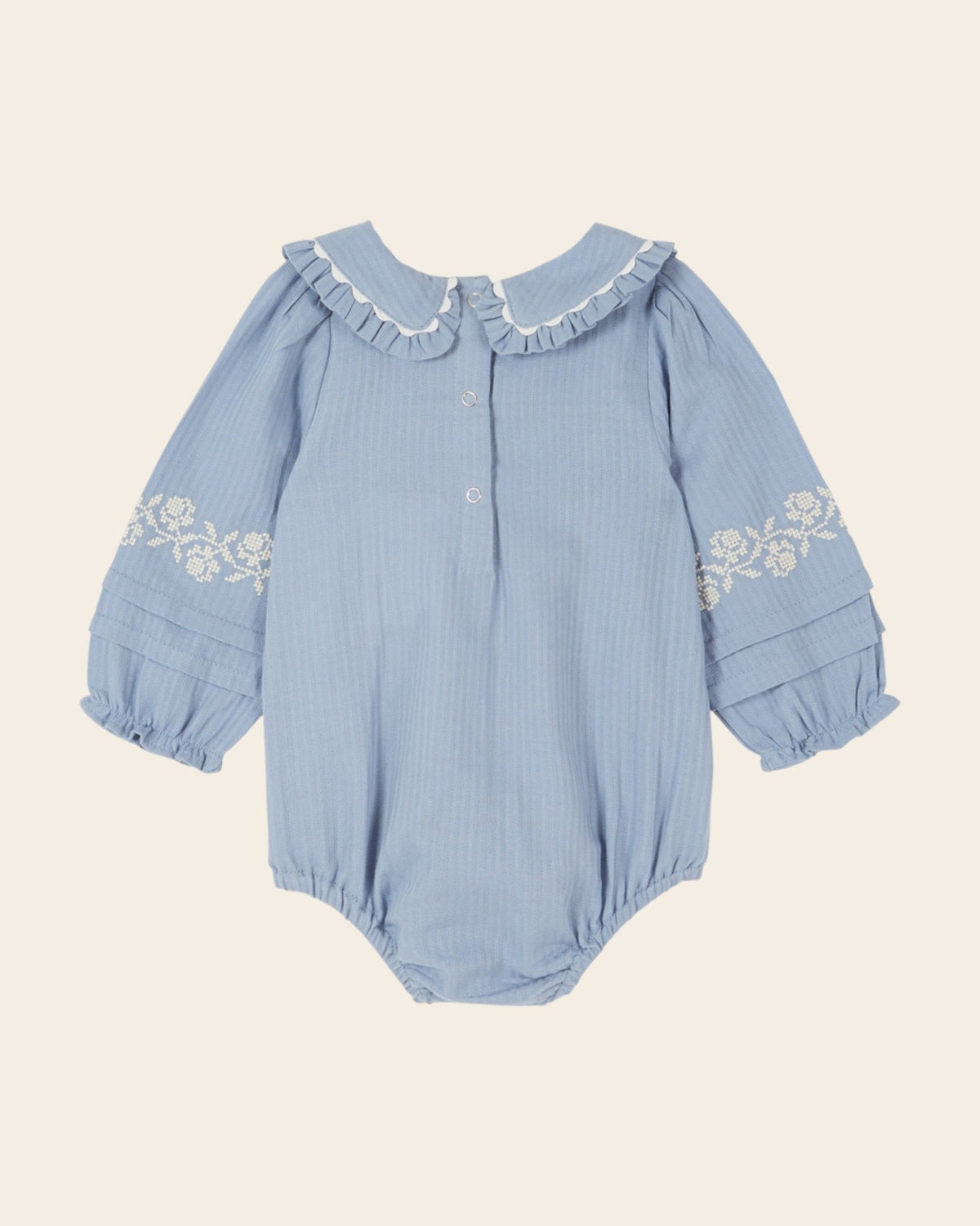 Emile et Ida Blue Embroidered Baby Romper