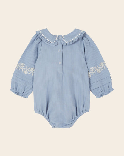 Emile et Ida Blue Embroidered Baby Romper