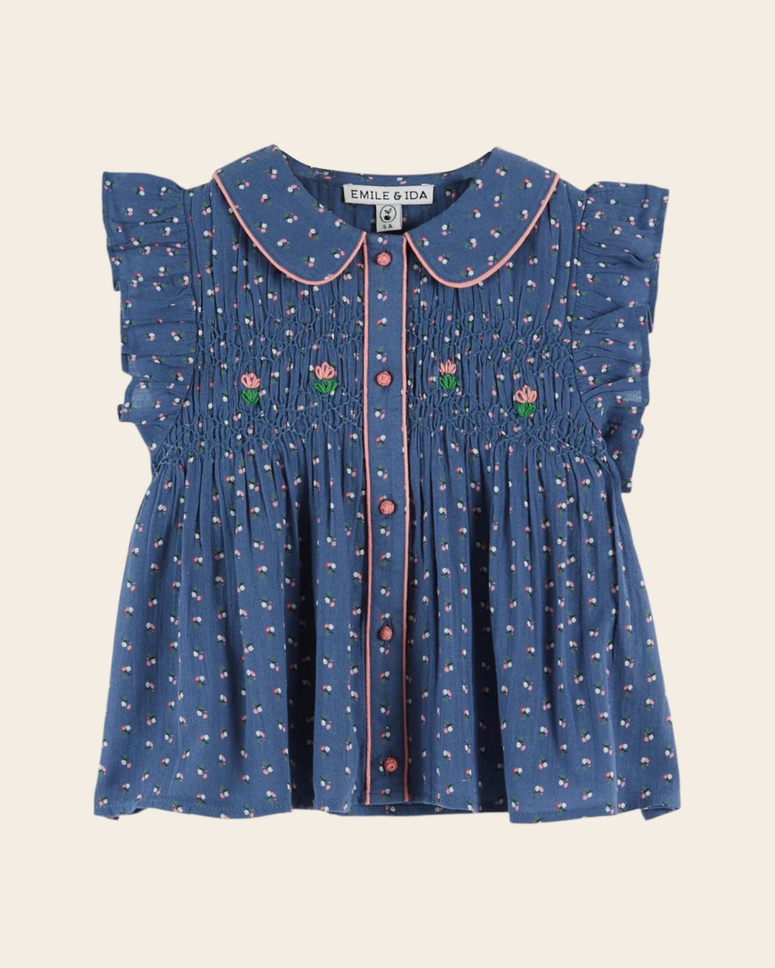 Emile et Ida Blue Floral Girls Blouse – Mini Flowers Emile et ida