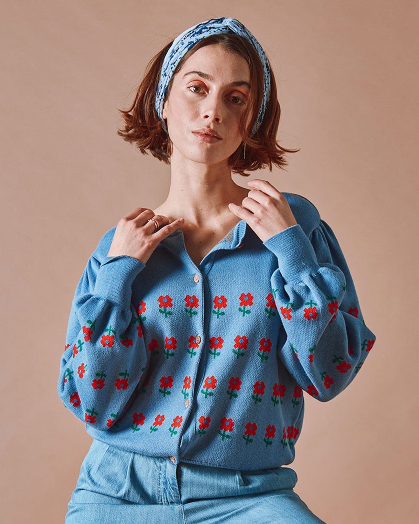 Emile et Ida Blue Floral Jacquard Cardigan Inarbel Sa