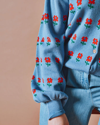 Emile et Ida Blue Floral Jacquard Cardigan Inarbel Sa