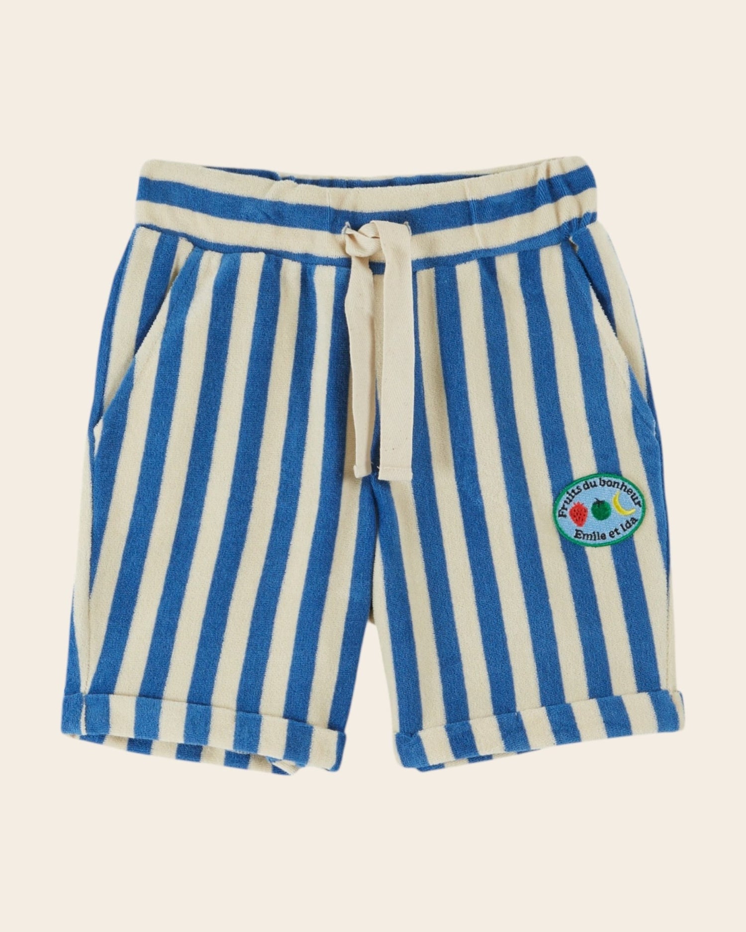 Emile et Ida Blue Stripe Terry Bermuda Shorts – Organic Cotton Kids Shorts Emile et ida