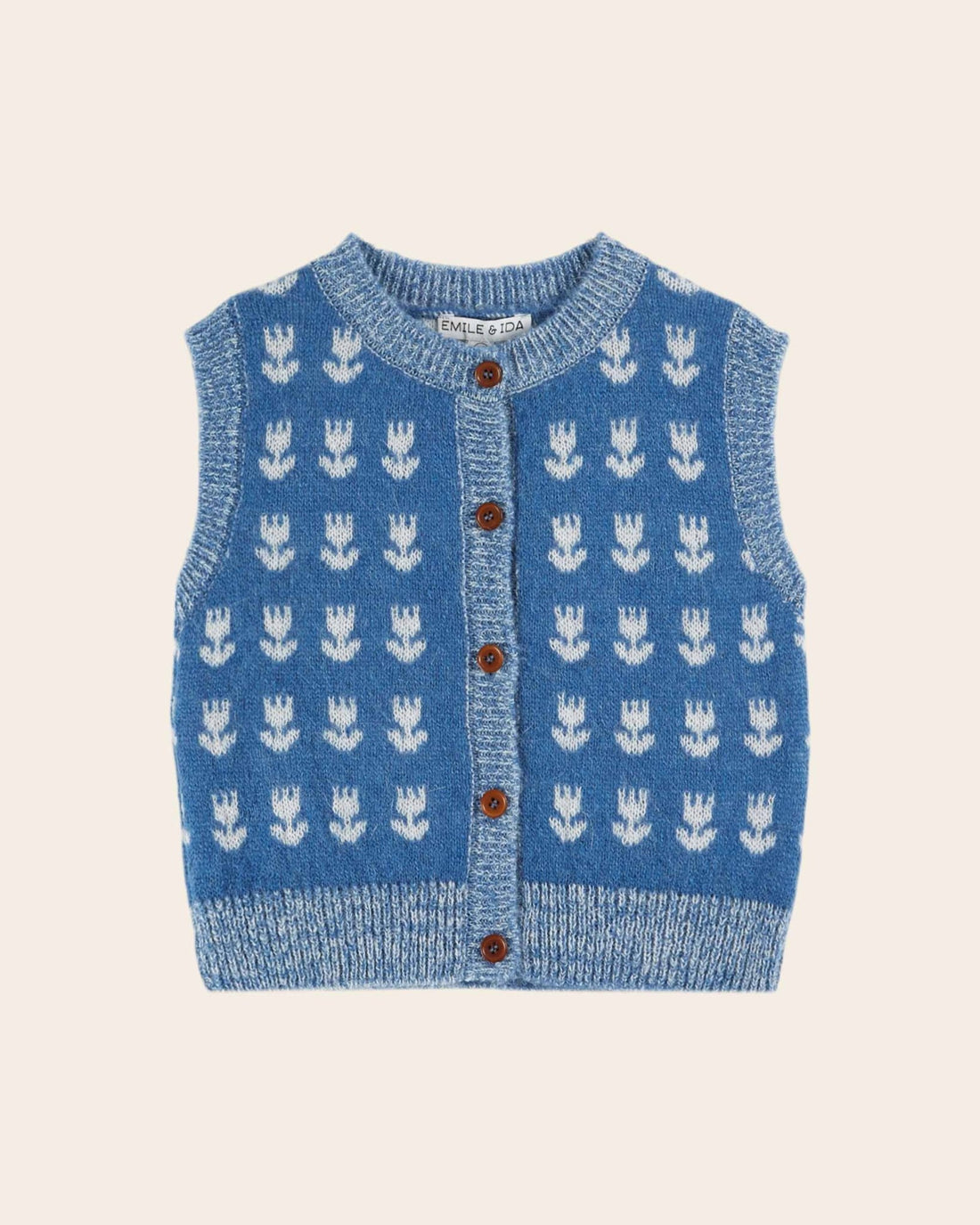 Emile et Ida Blue Tulip Sleeveless Cardigan Vest Emile et ida