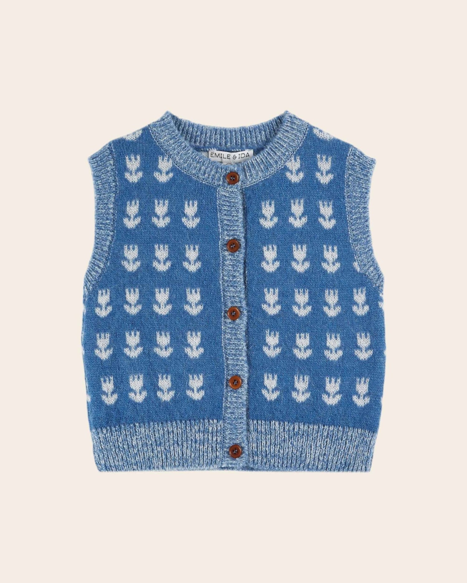 Emile et Ida Blue Tulip Sleeveless Cardigan Vest Emile et ida