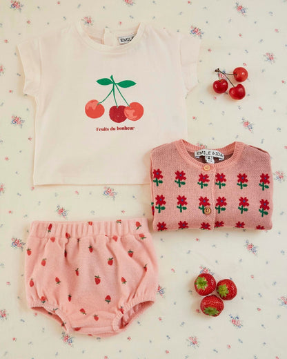 Emile et Ida Cherry Print Cream T-Shirt – Organic Cotton Girls Tee Emile et ida