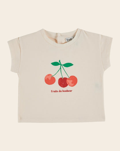 Emile et Ida Cherry Print Cream T-Shirt – Organic Cotton Girls Tee Emile et ida