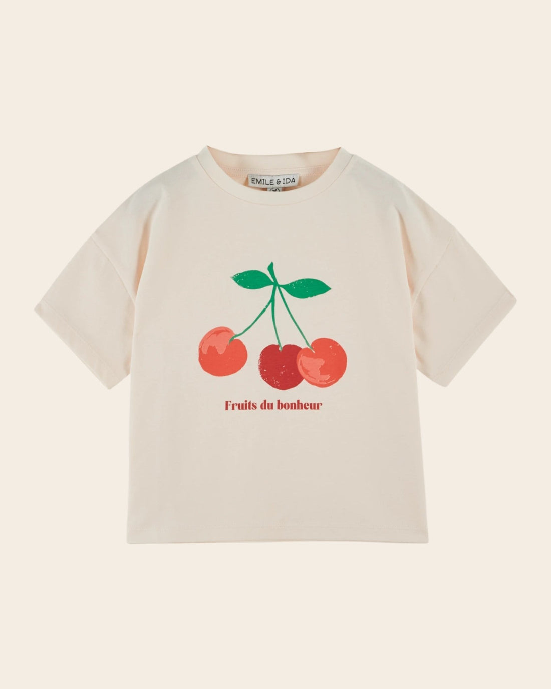 Emile et Ida Cherry Print Cream T-Shirt – Organic Cotton Girls Tee Emile et ida