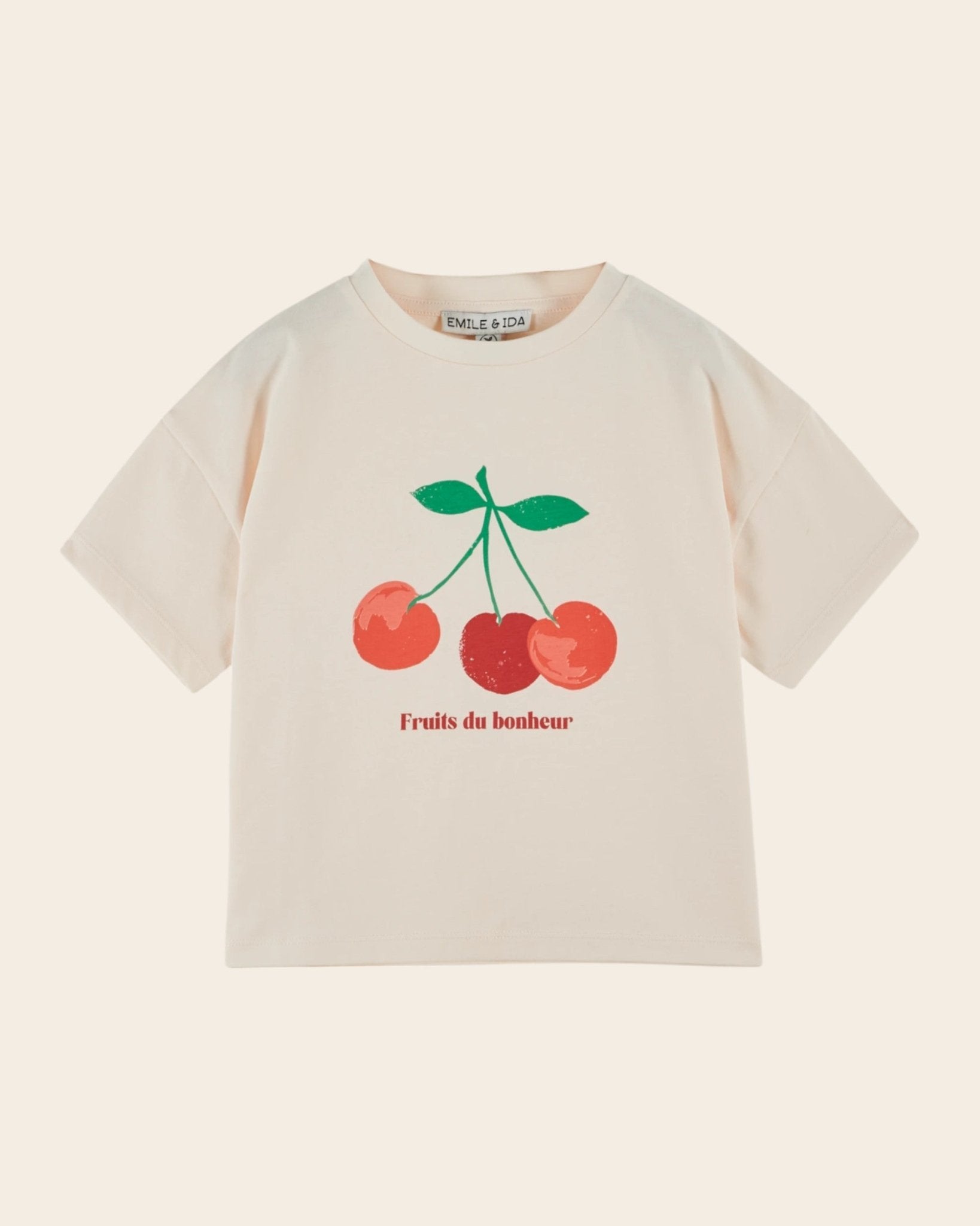 Emile et Ida Cherry Print Cream T-Shirt – Organic Cotton Girls Tee Emile et ida