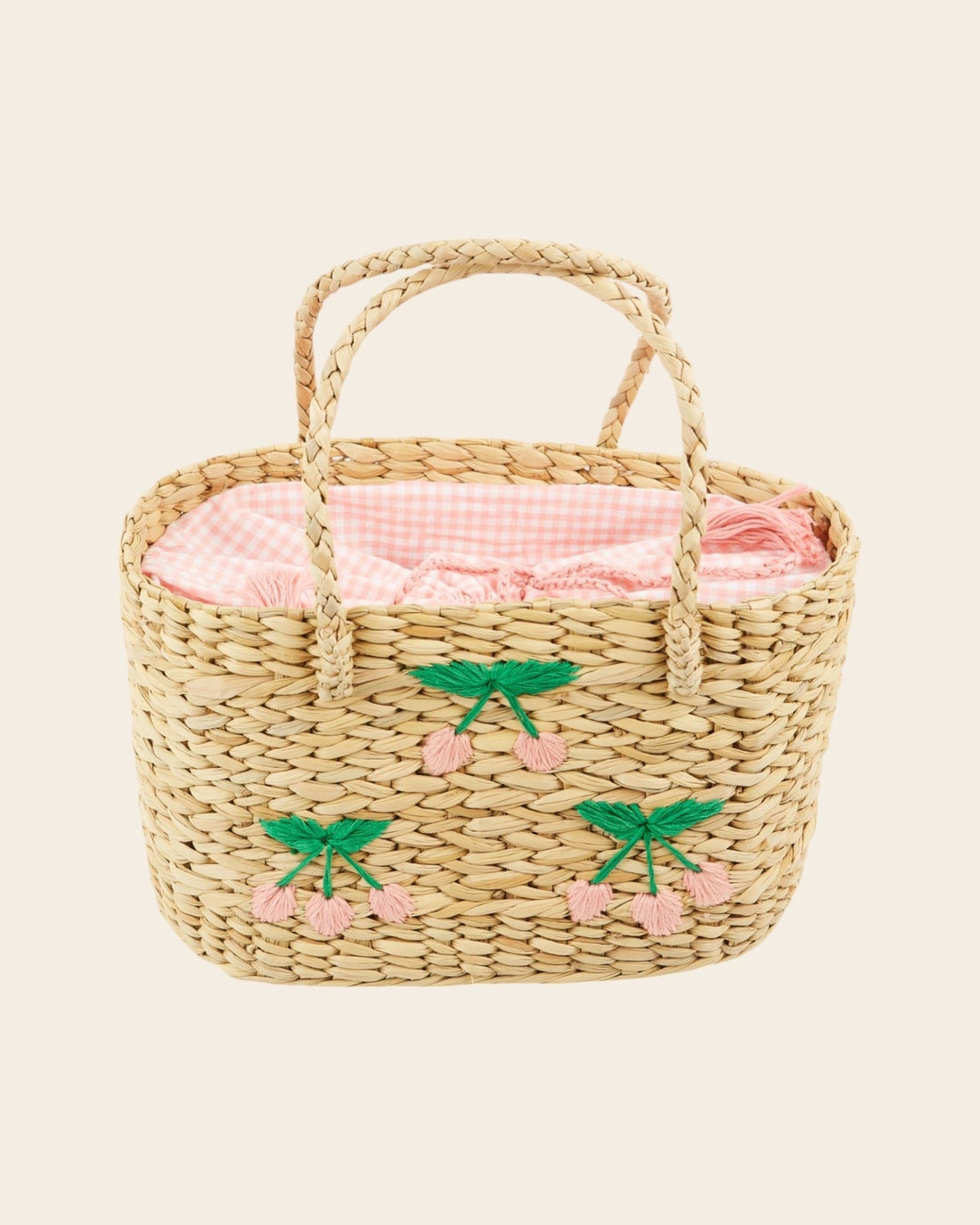 Emile et Ida Cherry Wicker Basket – Pink Embroidery Emile et ida