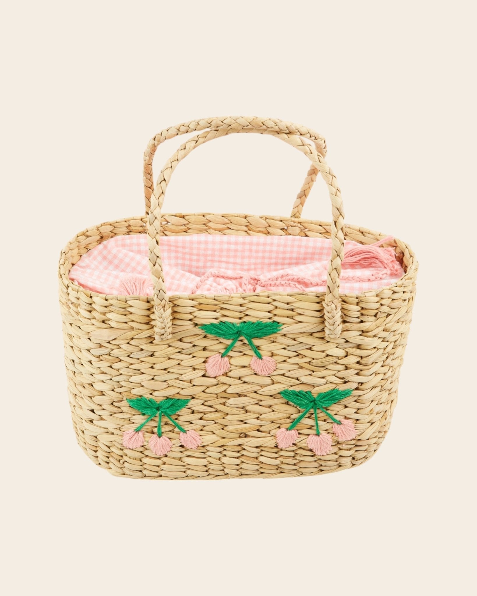 Emile et Ida Cherry Wicker Basket – Pink Embroidery Emile et ida