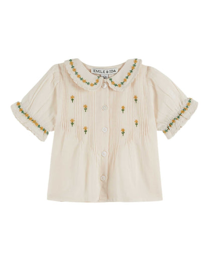 Emile et Ida Cream Embroidered Girls Blouse Emile et ida