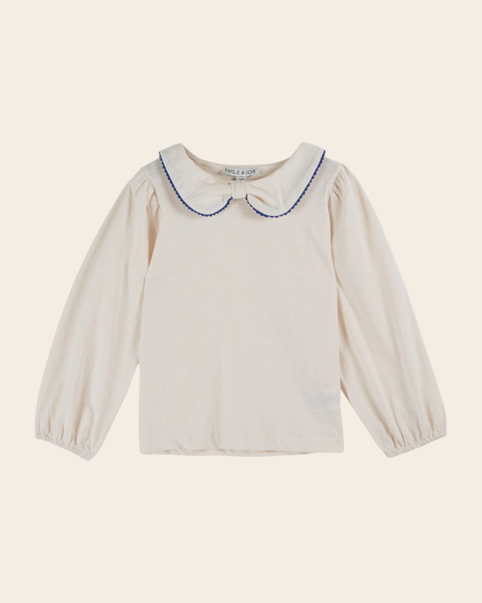 Emile et ida Cream organic cotton bow - neck T-shirt Emile et ida