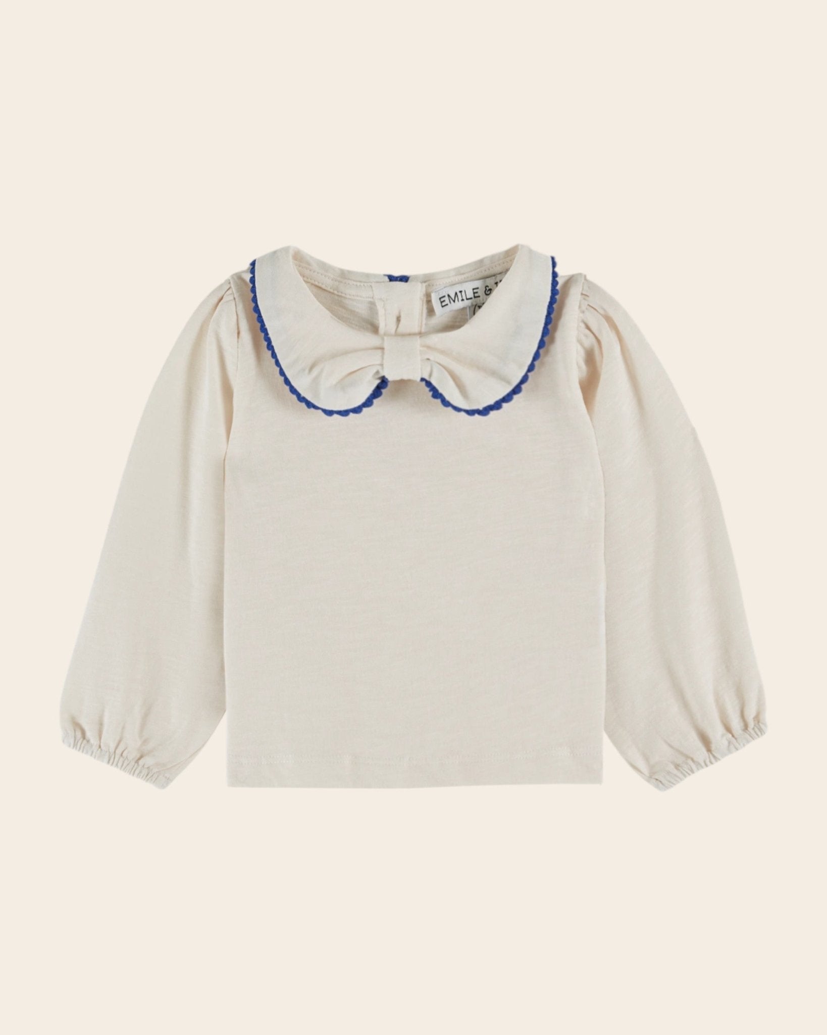 Emile et ida Cream organic cotton bow - neck T-shirt Emile et ida