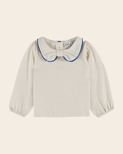 Emile et ida Cream organic cotton bow - neck T-shirt Emile et ida