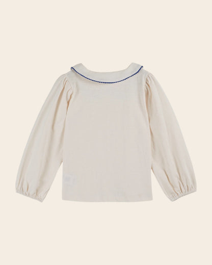 Emile et ida Cream organic cotton bow - neck T-shirt Emile et ida