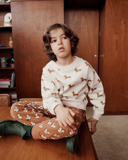 Emile et Ida Cream Organic Cotton Dachshund Print Sweatshirt Emile et ida