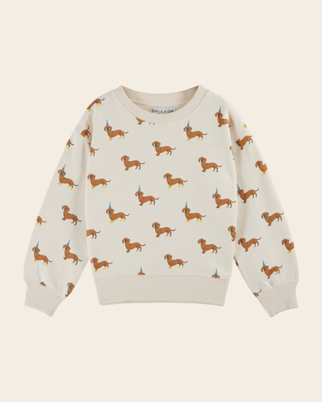 Emile et Ida Cream Organic Cotton Dachshund Print Sweatshirt Emile et ida
