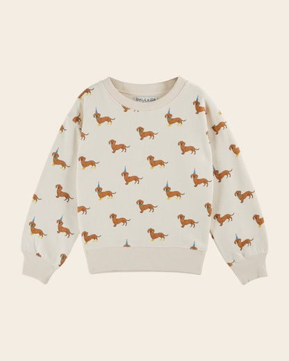 Emile et Ida Cream Organic Cotton Dachshund Print Sweatshirt Emile et ida