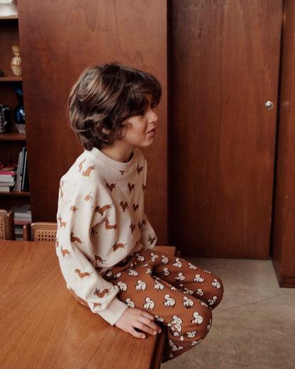 Emile et Ida Cream Organic Cotton Dachshund Print Sweatshirt Emile et ida