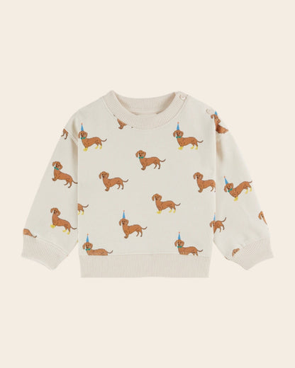Emile et Ida Cream Organic Cotton Dachshund Print Sweatshirt Emile et ida