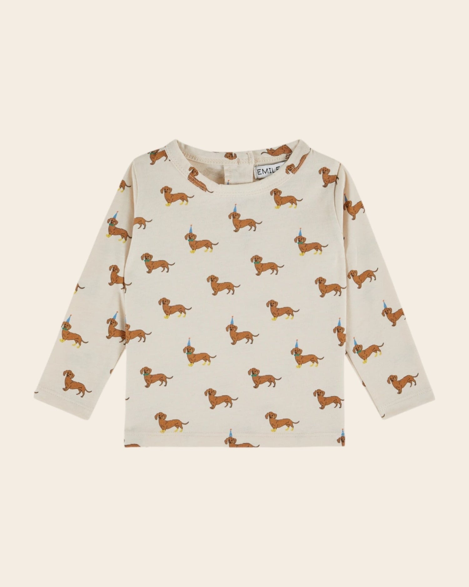 Emile et Ida Cream Organic Cotton Dachshund Print T-Shirt Emile et ida