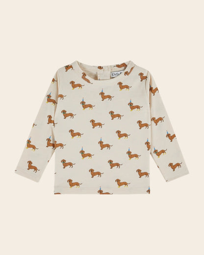 Emile et Ida Cream Organic Cotton Dachshund Print T-Shirt Emile et ida