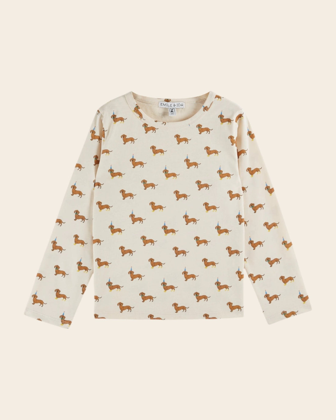 Emile et Ida Cream Organic Cotton Dachshund Print T-Shirt Emile et ida