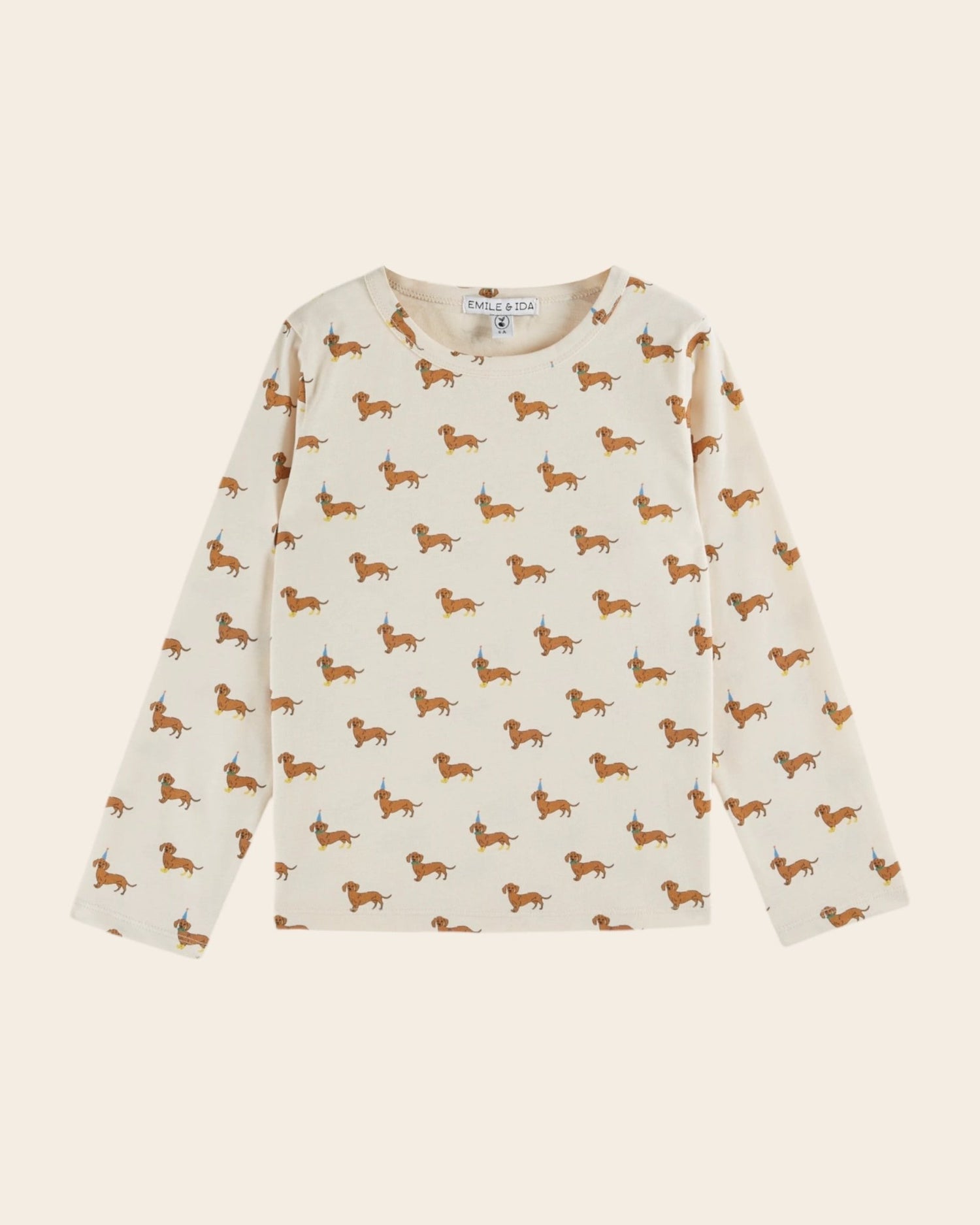 Emile et Ida Cream Organic Cotton Dachshund Print T-Shirt Emile et ida