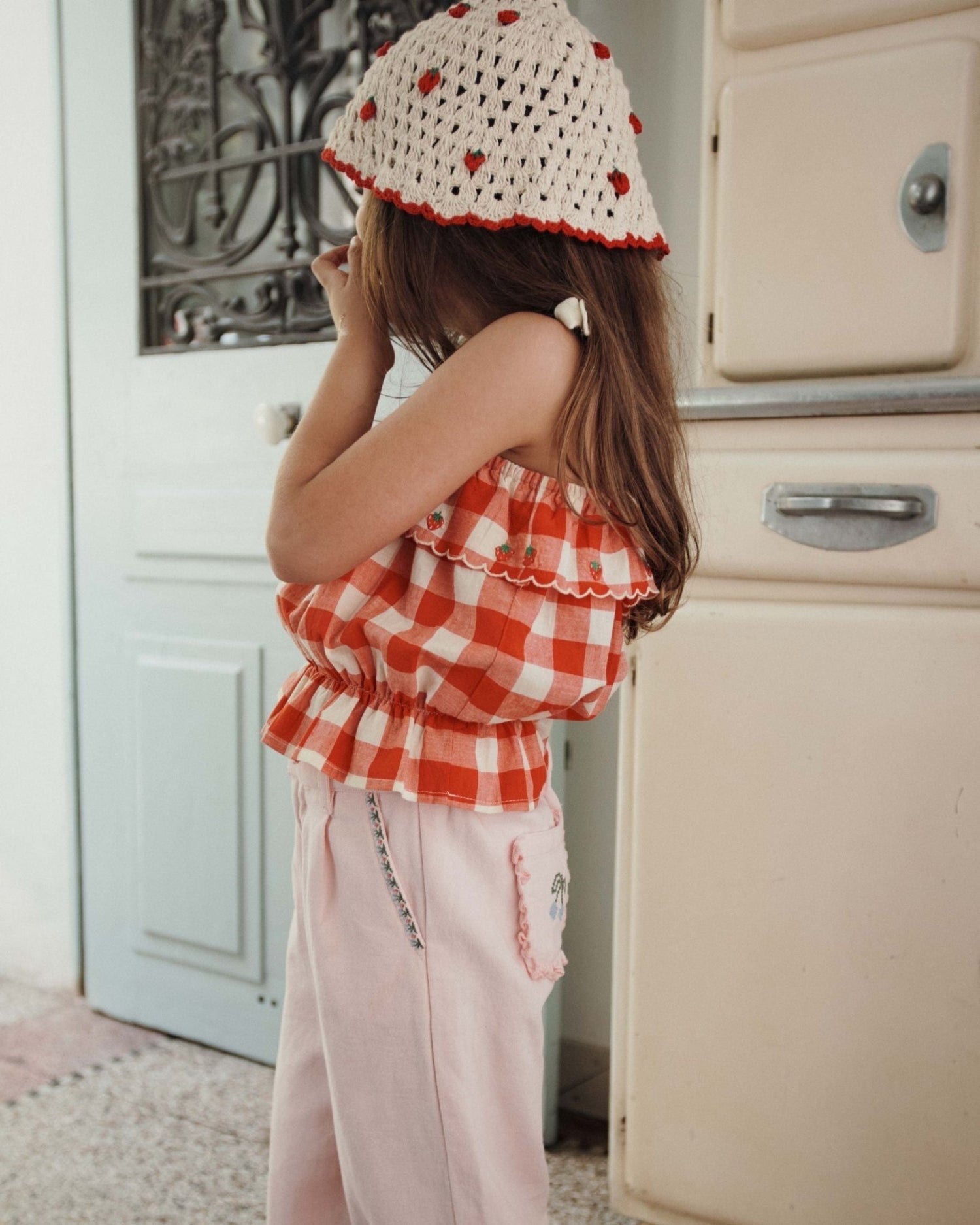 Emile et Ida Crochet Strawberry Girls Sun Hat – Ecru Emile et ida