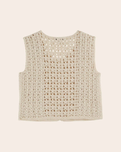 Emile et Ida Ecru Crochet Sleeveless Cardigan Emile et ida