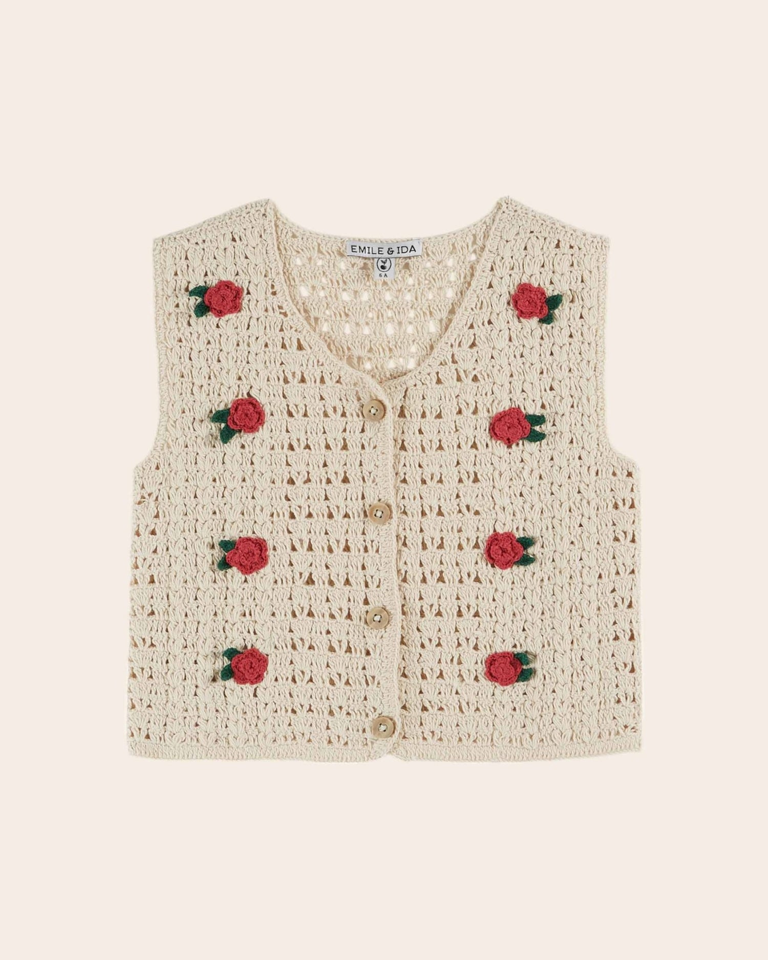 Emile et Ida Ecru Crochet Sleeveless Cardigan Emile et ida