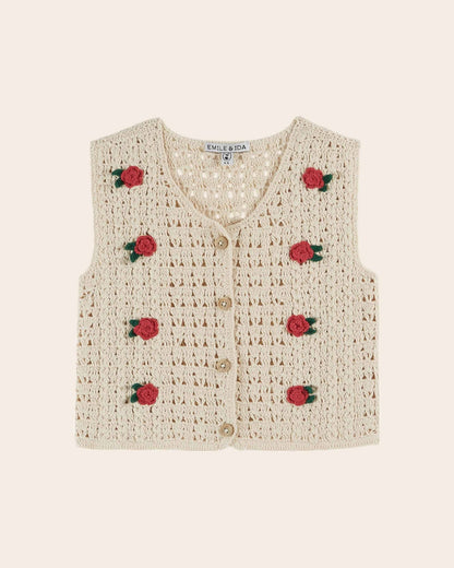 Emile et Ida Ecru Crochet Sleeveless Cardigan Emile et ida