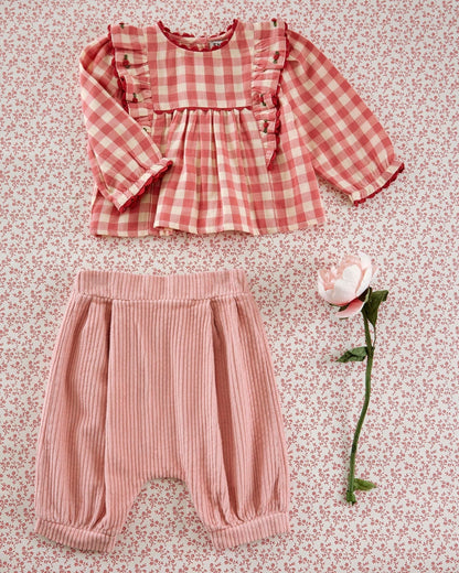 Emile et Ida Gingham Ruffled Blouse – Pink &amp; Ecru Cotton Top for Baby &amp; Girl Emile et ida