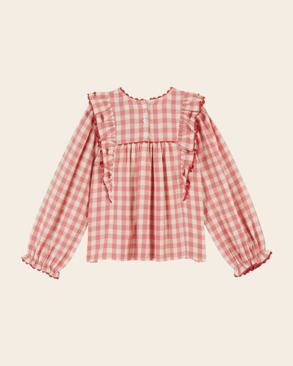 Emile et Ida Gingham Ruffled Blouse – Pink &amp; Ecru Cotton Top for Baby &amp; Girl Emile et ida