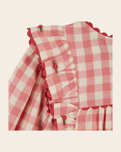 Emile et Ida Gingham Ruffled Blouse – Pink &amp; Ecru Cotton Top for Baby &amp; Girl Emile et ida