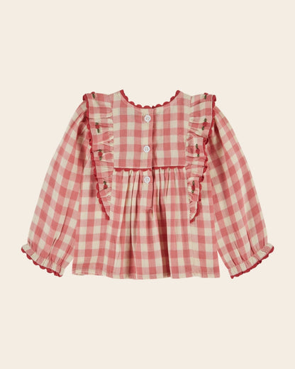 Emile et Ida Gingham Ruffled Blouse – Pink &amp; Ecru Cotton Top for Baby &amp; Girl Emile et ida