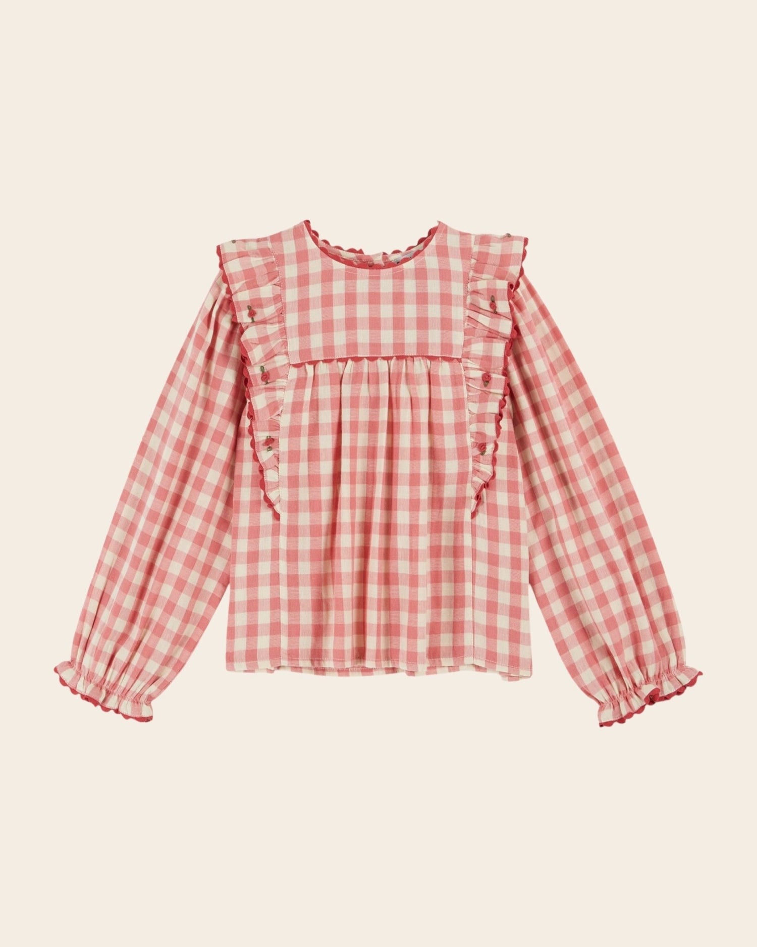 Emile et Ida Gingham Ruffled Blouse – Pink &amp; Ecru Cotton Top for Baby &amp; Girl Emile et ida