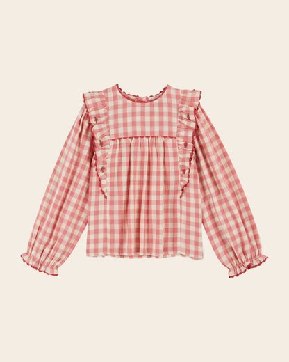 Emile et Ida Gingham Ruffled Blouse – Pink &amp; Ecru Cotton Top for Baby &amp; Girl Emile et ida