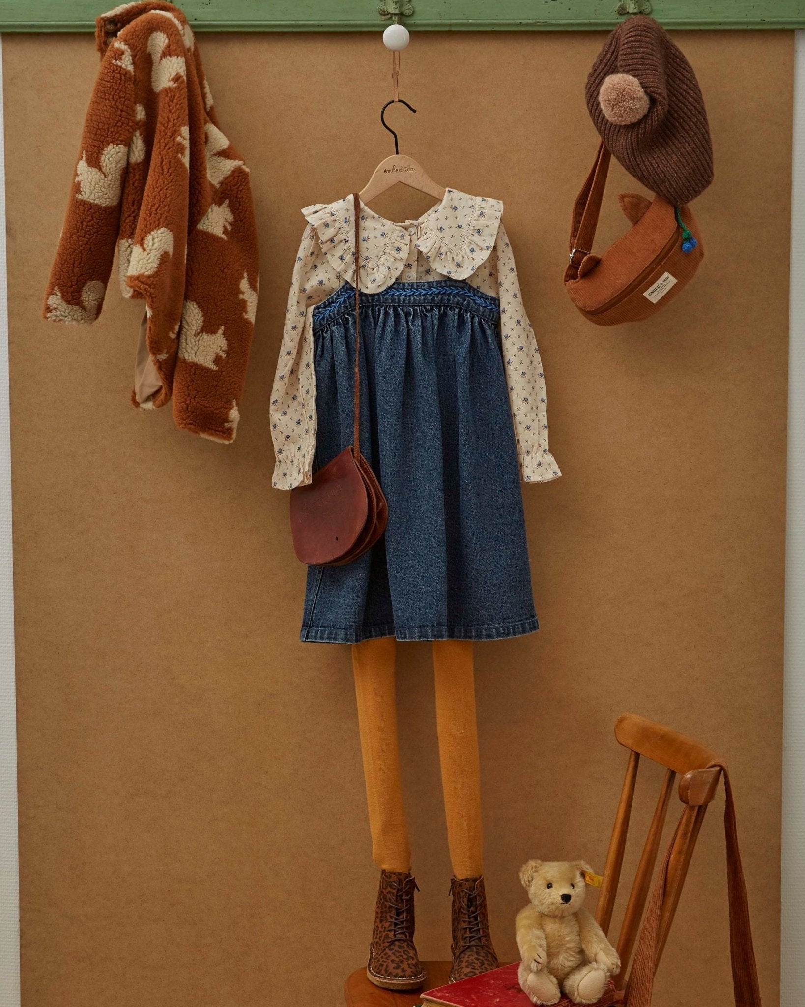 Emile et Ida Girls Denim Dress with Straps - A-Line Cotton | Dress
