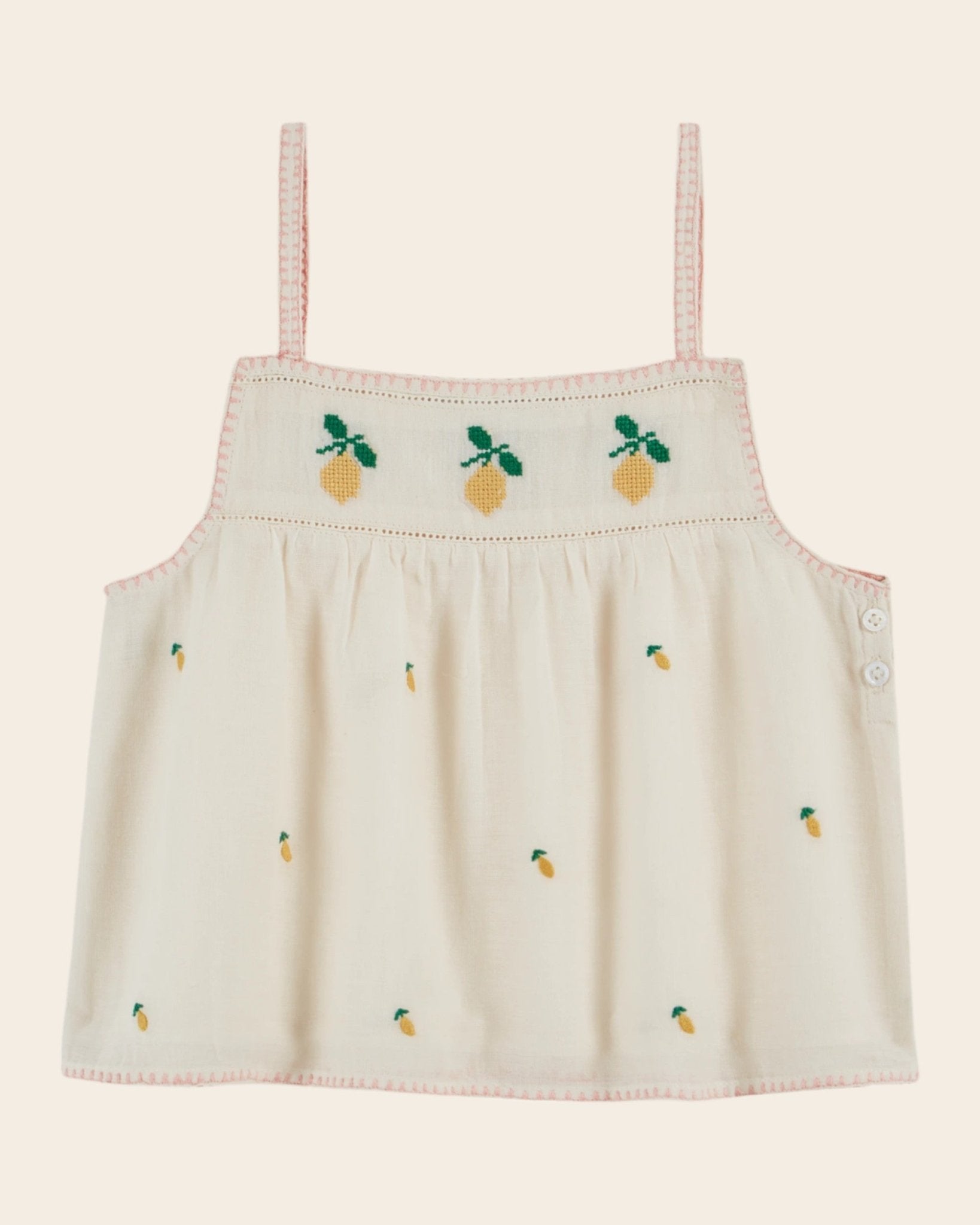 Emile et Ida Lemon Embroidered Cream Cotton Top – Girls Summer Blouse Emile et ida