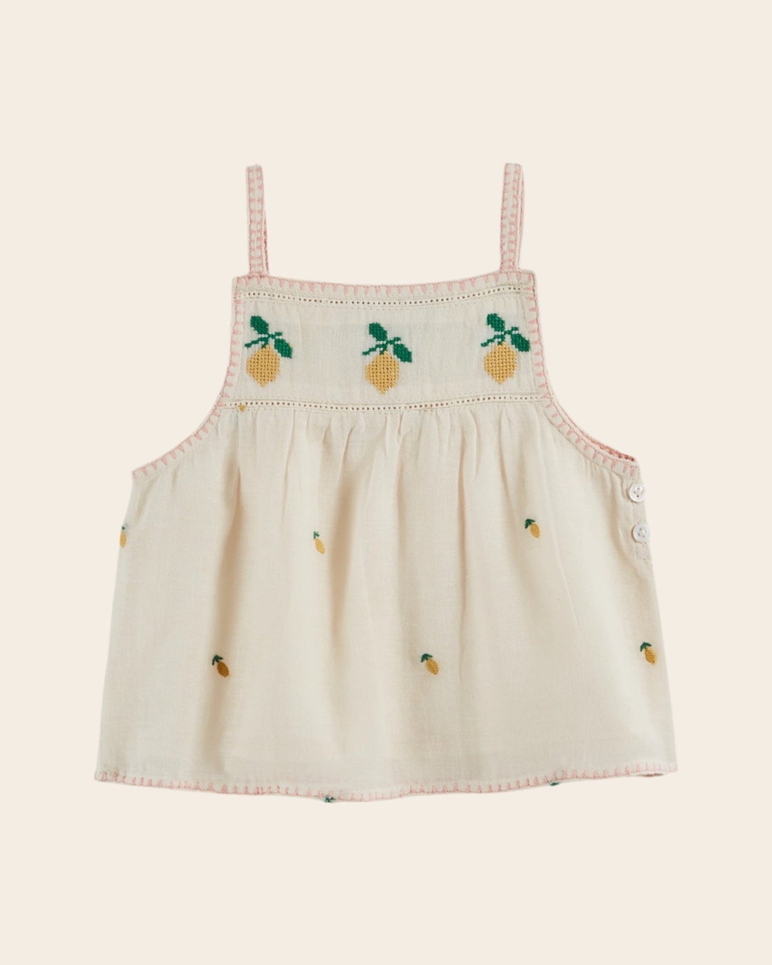 Emile et Ida Lemon Embroidered Cream Cotton Top – Girls Summer Blouse Emile et ida