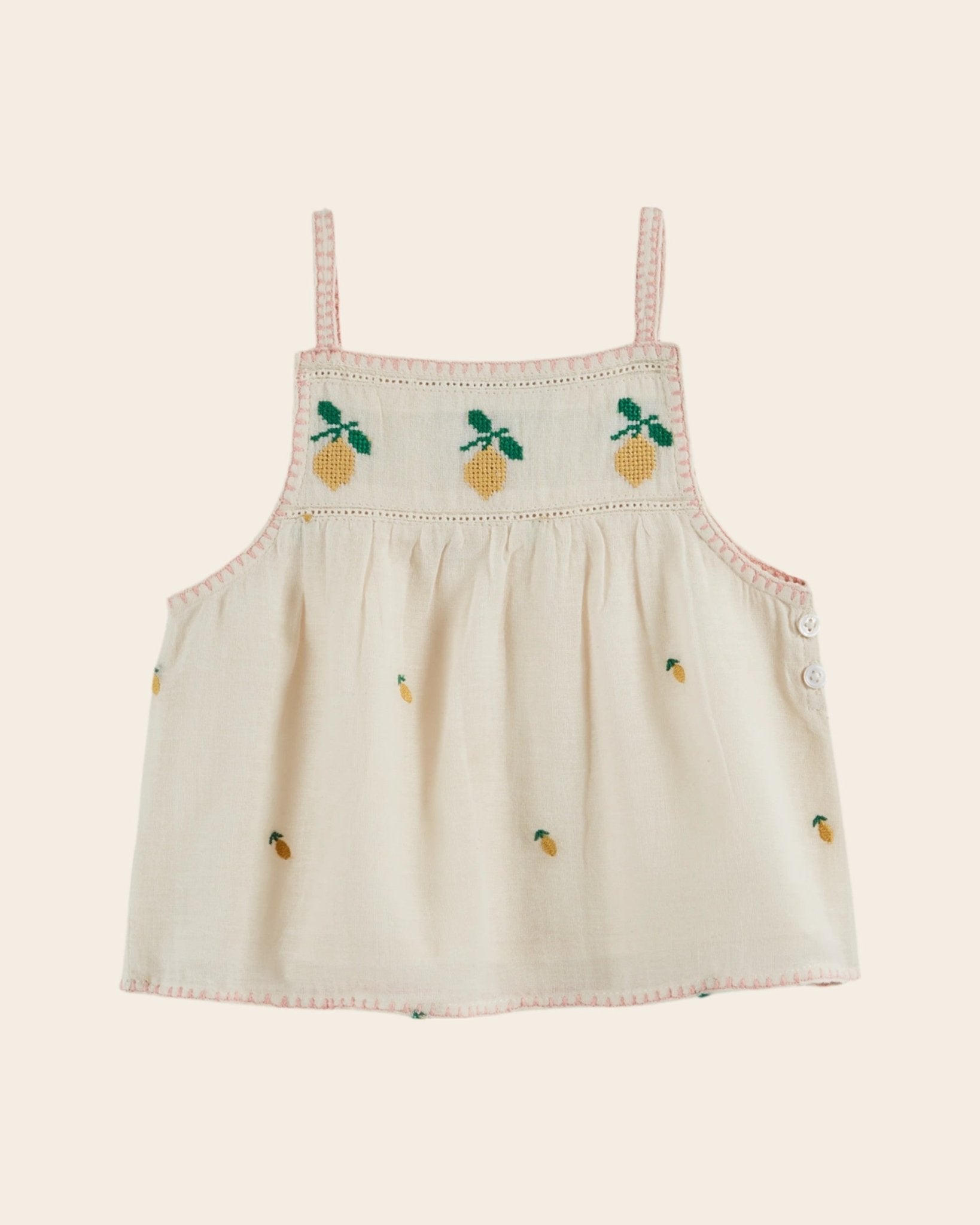 Emile et Ida Lemon Embroidered Cream Cotton Top – Girls Summer Blouse Emile et ida