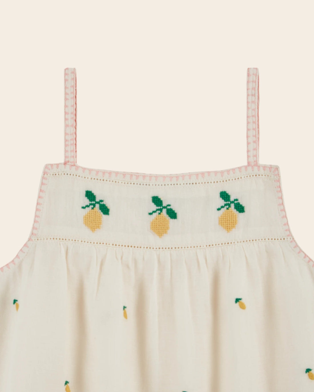 Emile et Ida Lemon Embroidered Cream Cotton Top – Girls Summer Blouse Emile et ida