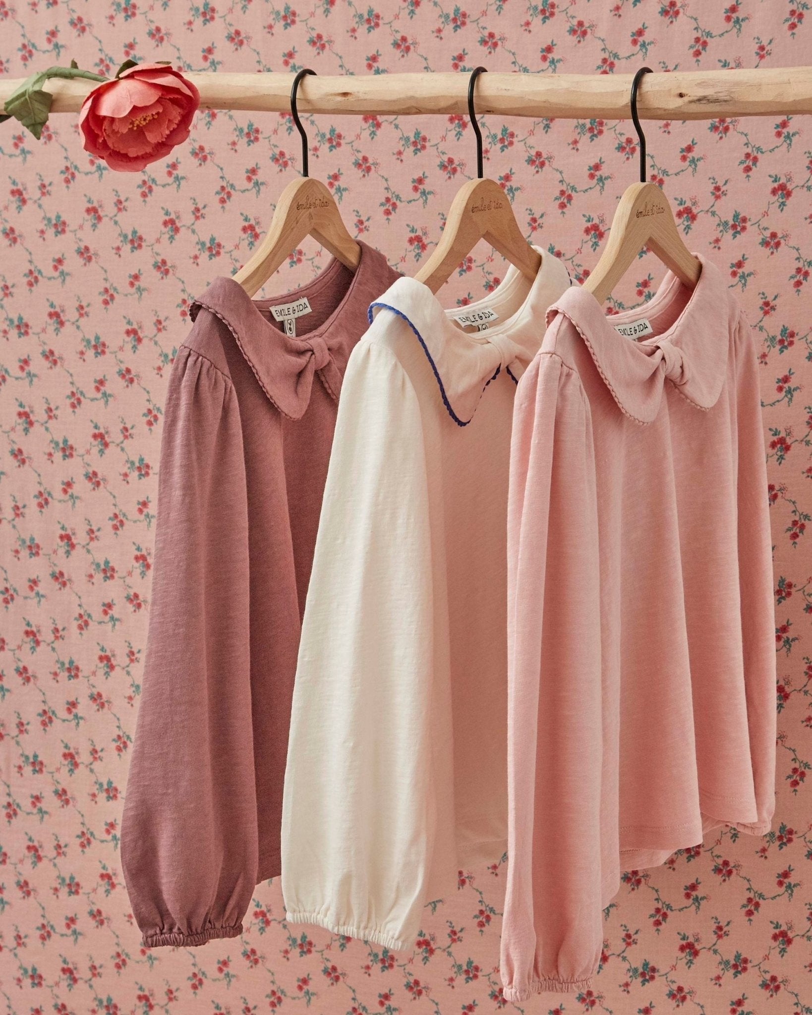 Emile et Ida peony Organic Cotton Bow - Neck T-Shirt Emile et ida