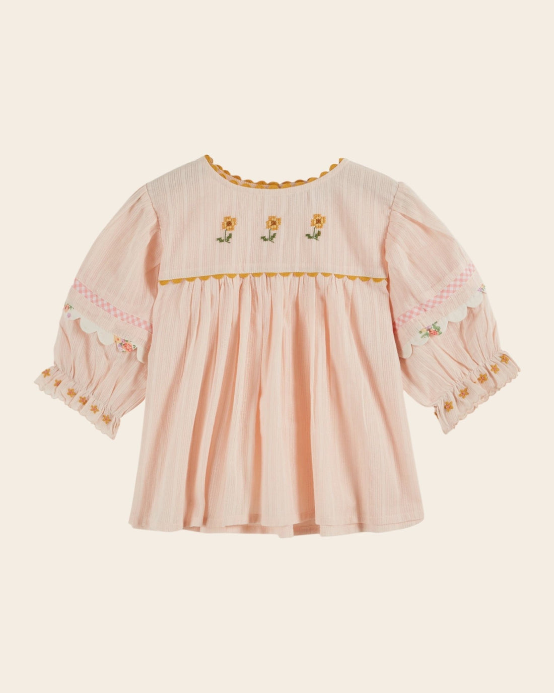 Emile et Ida Pink Embroidered Floral Blouse – Girls Cotton Top Emile et ida