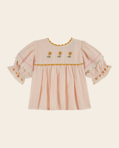 Emile et Ida Pink Embroidered Floral Blouse – Girls Cotton Top Emile et ida